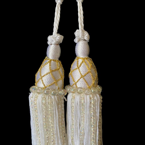 Set of 8 Gold White Pearls, Tassels, Crochet, Angel, Vintage Christmas Ornaments - Picture 4 of 9